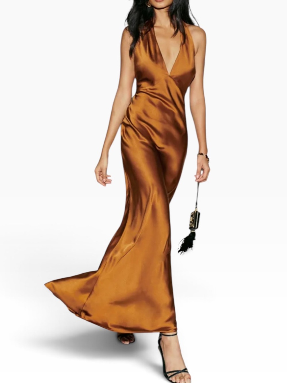 REFORMATION Daniela Silk Halter Dress Size 4 in Copper